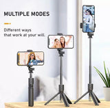 4 in 1 Portable Folding Tripod Selfie Stick With Hidden Remote, Extendable Selfie Stick with Wireless Remote and Tripod Stand