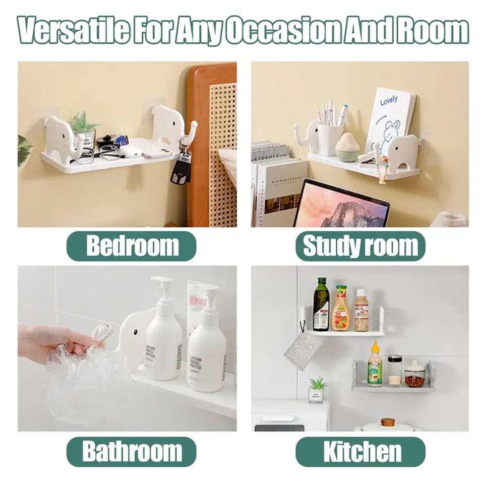 Elephant Storage Shelf, Multifunctional Storage Rack,  Elephant Guardrail Hook Storage Rack, Household Kitchen Bathroom Organizer Shelf, Wall Hanging Seasoning Storage Shelf, Wall Mounted Storage Organizer, Multipurpose Floating Shelf