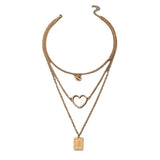 Three Chain Long Necklace, Heart Charms Long Chain Necklace, Multilayer Cute Pink Crystal Heart Charms Metal Long Necklace