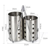 Double Cutlery Drain Rack, Double Handle Chopstick Spoon Rack, Stainless Steel Kitchen Cutlery Box, Spoons Forks Knife Utensils Organizer, Kitchen Storage Tube Barrel Tableware Rack, Caddy Cutlery Utensil Holder