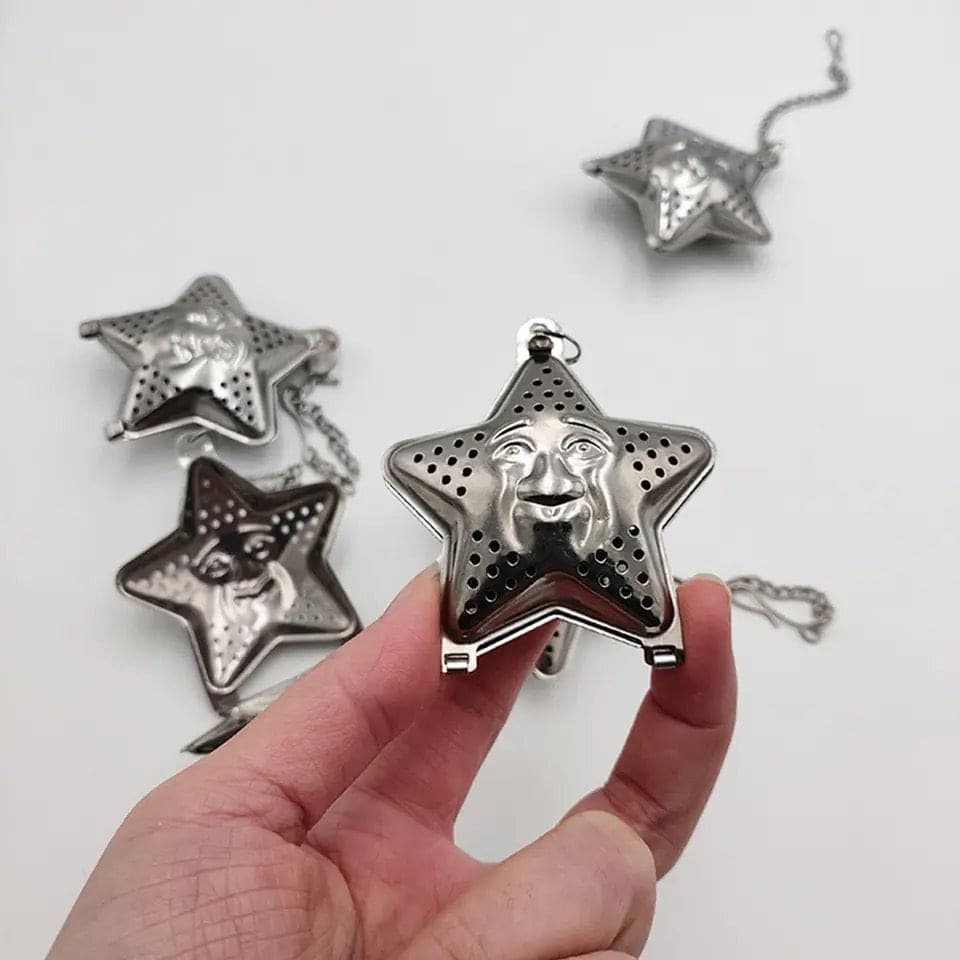 Star Tea Mesh Infuser, Stainless Steel Tea Strainer, Reusable Tea Filter With Chain Hook, Spice, Herb, Tea Seasoning Filter, Large Capacity Tea Infuser for Kitchen Bar Restaurant, Spice Filter Drinkware Gadget Kitchen Tools Accessories