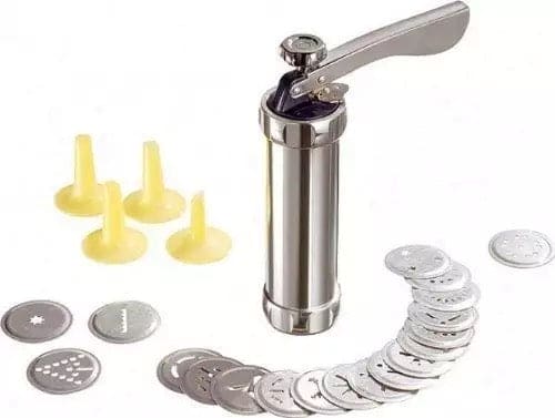 Manual Cookie Press Gun And Icing Set Alloy Churro Maker, Cookie Press Machine, Aluminum Cookie Gun, Biscuit Maker, Manual Cookie Press Stamps Set, Baking Tool With 10 Cookie Molds 4 Nozzles