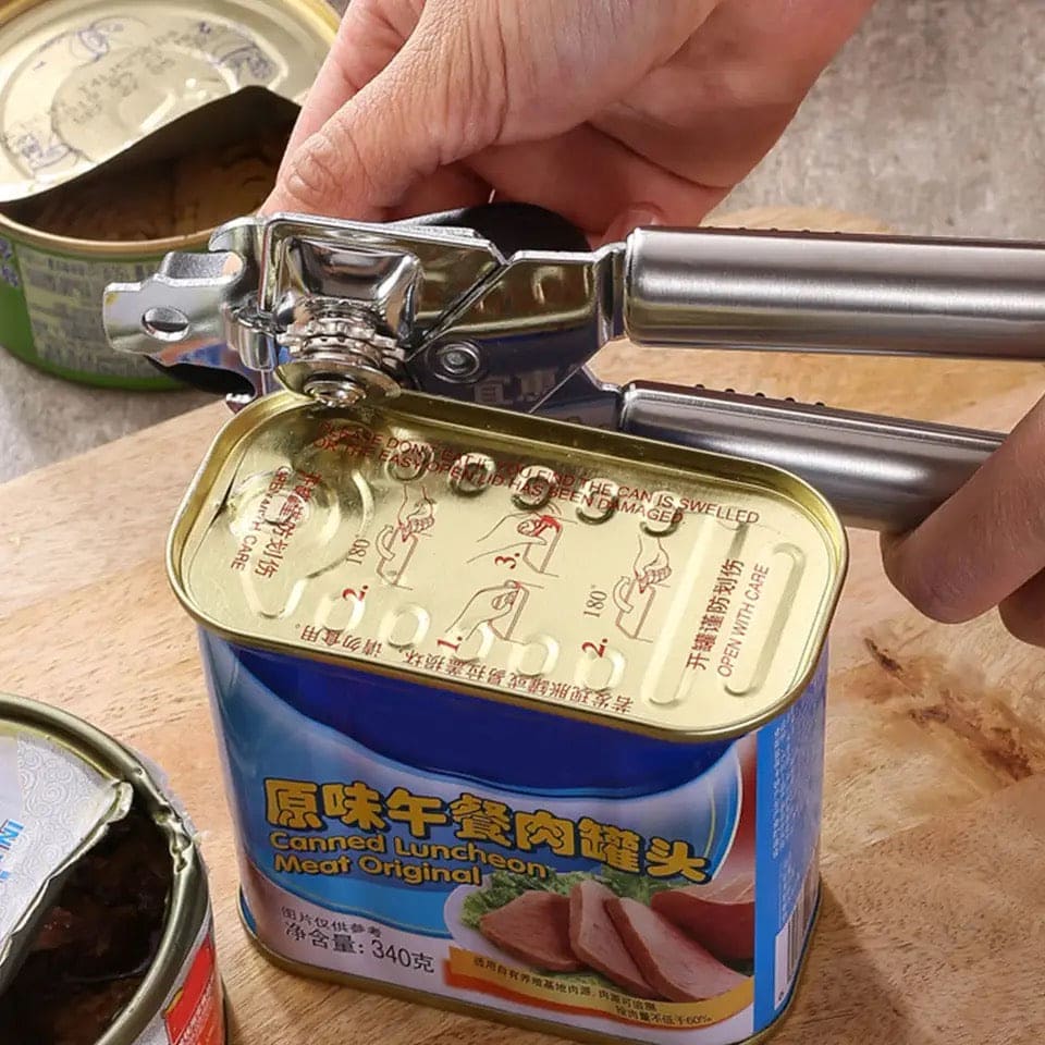 3 In 1 Manual Can Opener, Stainless Steel Heavy Duty Can Opener, Multifunctional Jar Opener, Portable Kitchen Tool, Professional Effortless Openers with Turn Knob Bar