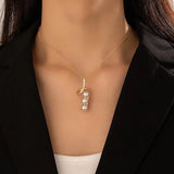 Trendy Pearl Stone Pendant Necklace For Women, Boho Crystal Choker Necklaces For Women, Elegant Pearl Stone Long Chain Necklace for Women, Simple Trendy Geometry Alloy Metal Sweater Chain