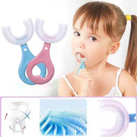 Kids U Shaped Silicone Head Oral Care Cleaning Toothbrush For Toddlers, 360° Oral Teeth Cleaning Food Grade Soft Silicone Brush