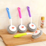 Splicing Wire Ball Scrubs Brush, Long Handle Removable Replacement Brush, Utility Stainless Steel Wire Ball Brush, Durable Cleaning Brush, Dish Bowl Washing Kitchen Gadget, Nano Steel Ball Cleaning Scrubber