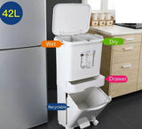 3 Layer Trash Bin, Kitchen Gargabe Can, Recyclable Vertical Trash Cabinet,  Household Waste Bin With Wheels, Large Plastic Cube Storage Bins Basket With Lid, Household Classification Bucket, 42L Three-layer Kitchen Separation Trash Can