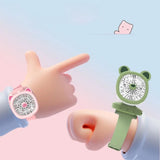 Mini Fan Cartoon Watch, Small USB Rechargeable Wrist Fan, Handheld Desktop Fan, Mini Hand Held Cooling Fan, Mini Cartoon Wristband Fan, Children Travel Air Cooler, Cute Design Fan For Kids