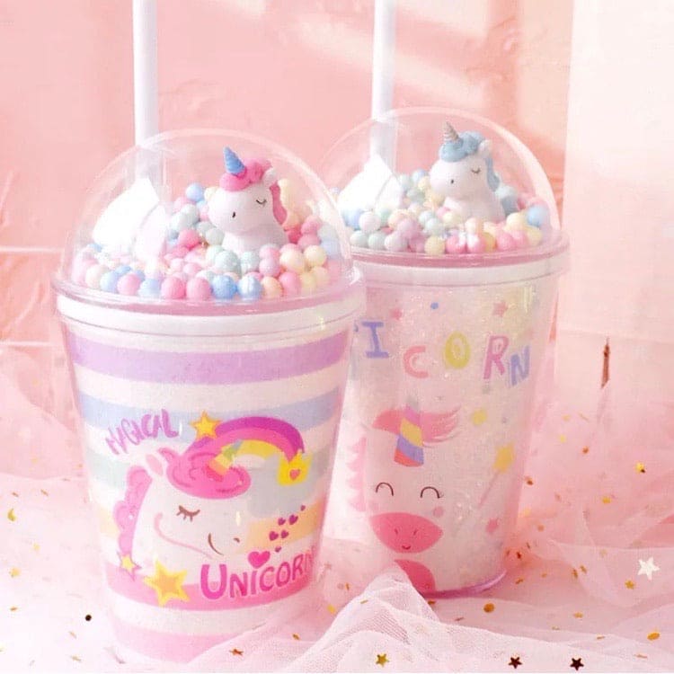 Double Layer Dream Unicorn Jar, Cartoon Plastic Water Cup With Straw & Lid