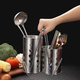Double Cutlery Drain Rack, Double Handle Chopstick Spoon Rack, Stainless Steel Kitchen Cutlery Box, Spoons Forks Knife Utensils Organizer, Kitchen Storage Tube Barrel Tableware Rack, Caddy Cutlery Utensil Holder