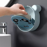 Cute Panda Wall Mounted Soap Box With Lid, Punch Free Double Layer Drain Soap Rack, Washbasin Soap Storage Box, Flip Cover Handmade Soap Shelf, Creative Soap Holder For Shower, Multifunctional Flip Top Drain Soap Dish