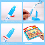 Reusable Magic Water Book, Creative Children Magical Drawing Books with Pen, Water Reveal Activity Book for Kid, Painting Color Wonder Coloring Book, Child Educational Toy Magic Book Water Painting