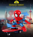 Spiderman 360˚ Degree Clockwise Rotation Skateboard, Cartoon Balance Bike Toy Remote Control With Sound Effects For Kids, Stunt Skateboard Scooter Electric Universal Rotating Toy