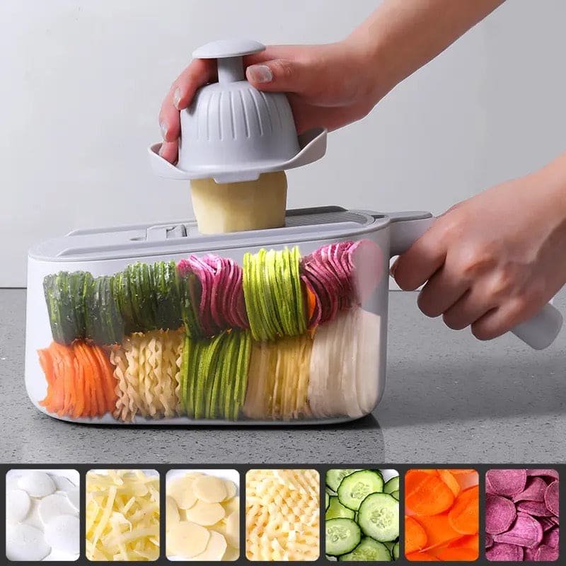 Artifact Vegetable Cutting Shredder, Household Multifunction Slicer Grater, Double Draining Hand Guard Design Fruit Peeler, Professional Grater With Adjustable Blades, Manual Vegetable Cutter, Kitchen Salad Food Chopper With Container And Drain Basket