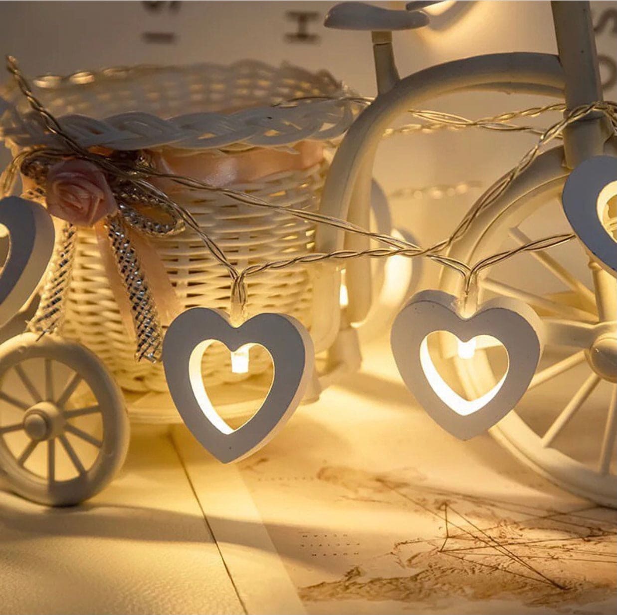Wooden Heart Fairy Lights, 20 LEDS String Night Light, Romantic Wedding Curtain Lamp