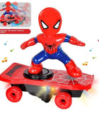 Spiderman 360˚ Degree Clockwise Rotation Skateboard, Cartoon Balance Bike Toy Remote Control With Sound Effects For Kids, Stunt Skateboard Scooter Electric Universal Rotating Toy
