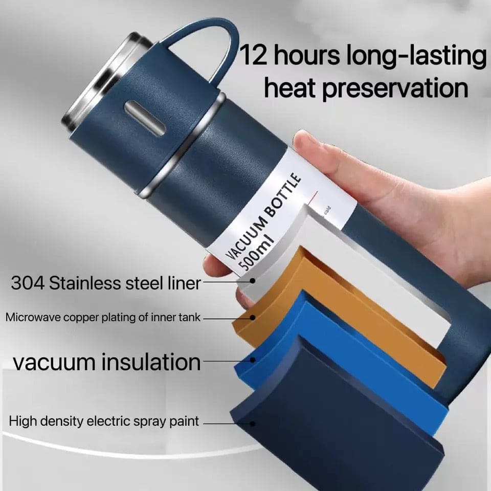 Vacuum Flask Mug Set, Stainless Steel Vacuum Flask Tumbler For Coffee Hot Water, Business Thermoses Mug, Double Layer Vacuum Insulated Flask Tumbler, Thermal Water Bottle, Leaf Proof Travel Mug, Trip Water Bottle For Car, 500Ml Bullet Thermos Bottle