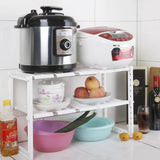 Double Layer Metal Adjustable Under Sink Shelf, Multifunction Utensils Holder, Kitchen Stainless Steel Floor Type Adjustable Rack, 2 Layer Extendable Dishes Storage Under Sink Rack