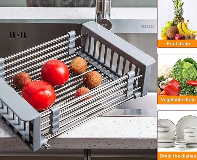 Stainless Steel Dish Drainer, Retractable Tableware Dish Drying Holder, Adjustable Sink Dish Drainer, Fruit Vegetable Washing Drainer, Stainless Steel Sink Rack, Scalable Dish Drying Rack, Kitchen Organizer Basket, Over The Sink Dish Drying Rack