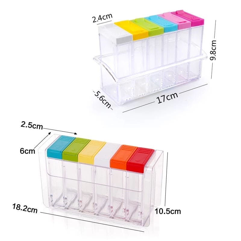 Set Of 6 Spice Box, Colorful Spice Container, Plastic Seasoning Box