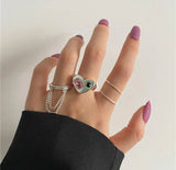 Set Of 5 Multi Beaded Pearl Rings Set, Retro Open Love Rings, Index Finger Ring For Women Jewellery, Metal Zircon Finger Rings