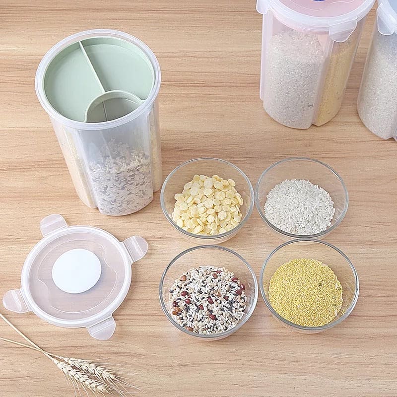 3 Compartment Food Preservation Plastic Container, Large Dry Fruit Box, Air Tight Cereal Jar