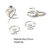 Set Of 5 Multi Beaded Pearl Rings Set, Retro Open Love Rings, Index Finger Ring For Women Jewellery, Metal Zircon Finger Rings