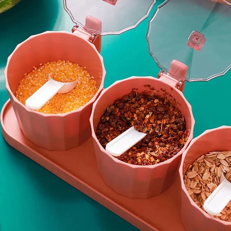 4 Pcs Candy Seasoning Box, Cruet Condiment Bottle Jars, Sugar Storage Seasoning Set, Household Kitchen Seasoning Box, Kitchen Combination Seasoning Box, Kitchen Spice Container Storage Box, Seasoning Spice Pots With Cover and Spoon