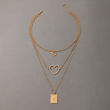 Three Chain Long Necklace, Heart Charms Long Chain Necklace, Multilayer Cute Pink Crystal Heart Charms Metal Long Necklace