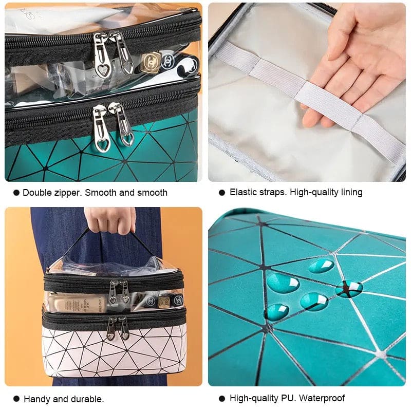 Dual Transparent Cosmetic Bag, Women Make Up Case, Big Capacity Travel Makeup Organizer, Toiletry Beauty Storage, Portable Women Makeup Bag, Travel Carrying Bag, Cosmetic Storage Bag, Dual Zipper Wash Beauty Pouch