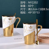 Ceramic King Queen Mugs With Lids And Spoons, King and Queen Camping Ceramic Coffee Mugs, Ceramic Water Coffee Mug