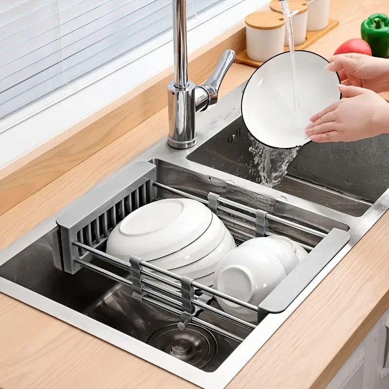 Stainless Steel Dish Drainer, Retractable Tableware Dish Drying Holder, Adjustable Sink Dish Drainer, Fruit Vegetable Washing Drainer, Stainless Steel Sink Rack, Scalable Dish Drying Rack, Kitchen Organizer Basket, Over The Sink Dish Drying Rack