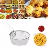Kitchen Stainless Steel Chips Deep Fry Baskets, Food Presentation Strainer, Potato Chef Colander Tool Frying French Fries Basket, Fryer Mesh Fries Skimmer, Steel Wire Handle Colander Serving Net Holder