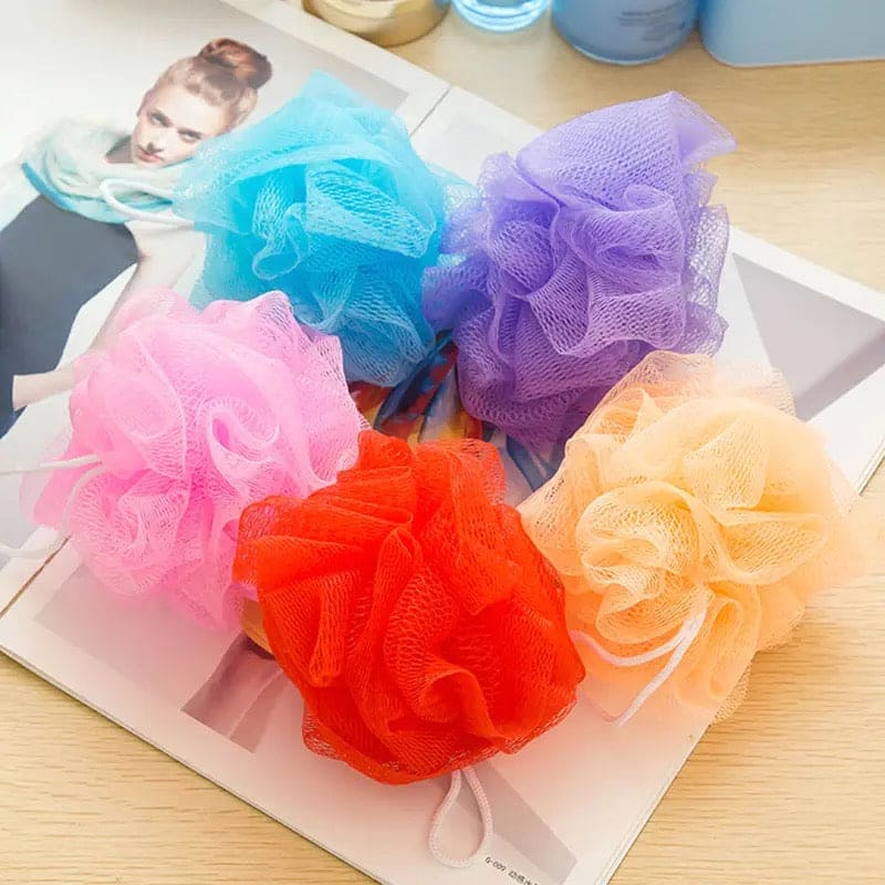 Loofah Sponge, Ball Bath Towel Scrubber, Mini Bath Sponge, Multicolor Body Exfoliating Shower Ball, Flower Bath Mesh Sponge, Bath Flower Shower Sponge Ball, Shower Loofah Sponge Pouf Body Wash Scrubber