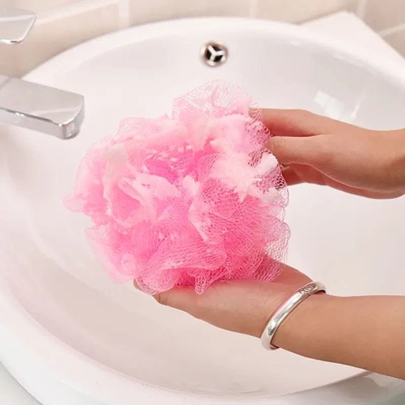 Loofah Sponge, Ball Bath Towel Scrubber, Mini Bath Sponge, Multicolor Body Exfoliating Shower Ball, Flower Bath Mesh Sponge, Bath Flower Shower Sponge Ball, Shower Loofah Sponge Pouf Body Wash Scrubber