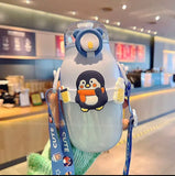 Animated Water Bottle, Summer Water Bottle For Kids, Cute Plastic Kid Water Cup, Water Bottle with Shoulder Strap, Cute Insulated Water Bottles, Portable Kid Drink Mug, Plastic Outdoor School Drink Water Cup, Cute Water Bottles with 3D Stickers