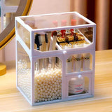 Acrylic Multifunctional Glass Cosmetic Organizer, Makeup Brush Storage Holders Box, Lipstick Eyeline Pencil Holder Beauty Supplies, Vintage Brass Edge Makeup Brush Holder