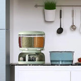 Cereal Divider Bucket, Multipurpose Rotating Kitchen Storage Box, 6 Grid 360° Rotating Grain Rice Dispenser,  Sealed Cereal Dispenser Rice Tank, Dry Food Rotating 6 Storage Container With Egg Groove Shelf, Multi Grid Food Storage Container For Kitchen