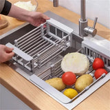 Stainless Steel Dish Drainer, Retractable Tableware Dish Drying Holder, Adjustable Sink Dish Drainer, Fruit Vegetable Washing Drainer, Stainless Steel Sink Rack, Scalable Dish Drying Rack, Kitchen Organizer Basket, Over The Sink Dish Drying Rack
