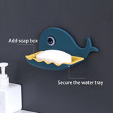 Wall-Mounted Whale Shaped Soap Holder, Hanging Bathroom Soap Tray with Suction Cup, Self Draining Soap Holder for Shower Wall