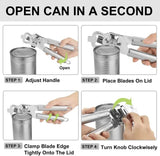 3 In 1 Manual Can Opener, Stainless Steel Heavy Duty Can Opener, Multifunctional Jar Opener, Portable Kitchen Tool, Professional Effortless Openers with Turn Knob Bar