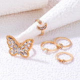 Set Of 5 Alloy Butterfly Star Moon Set Open Rings, Crystal Star Moon Butterfly Knuckle Finger Ring Set, Cartoon Moon Finger Rings Star Heart Jewellery