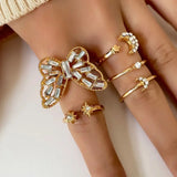 Set Of 5 Alloy Butterfly Star Moon Set Open Rings, Crystal Star Moon Butterfly Knuckle Finger Ring Set, Cartoon Moon Finger Rings Star Heart Jewellery