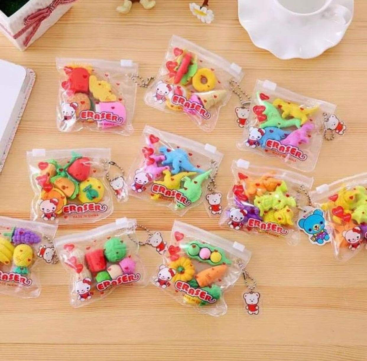 Set Of 4 Erasers Pencil Rubber Stationery Bag, Creative School ag Animal Fruit Cake Rubber, Cartoon Cute School Rubber, Lovely Cartoon Animal Sports Themed Mini Erasers
