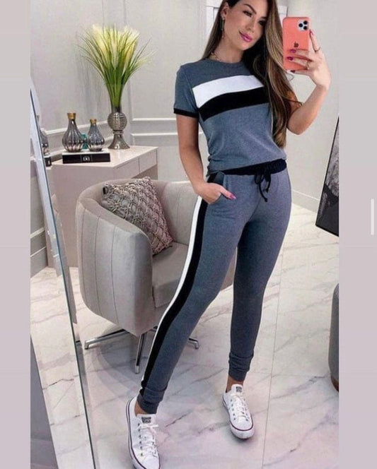 2 Pcs Women Sports Drawstring Pant Sets, Sportswear Fashionable Women's Clothing