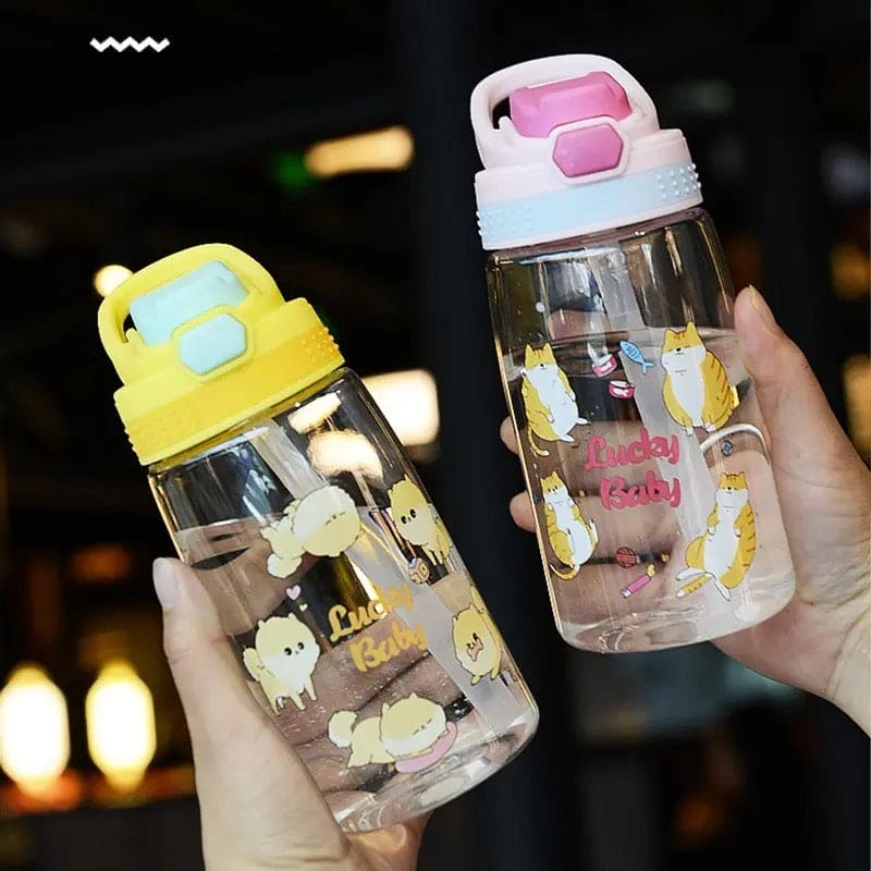 Lucky Baby Water Bottle, Kids Water Sippy Cup, Creative Cartoon Baby Feeding Cup, Portable Baby Water Bottle School Kids Kettle, Water Bottle Bouncing Cup, 480ML Leakproof Children's Straw Cup