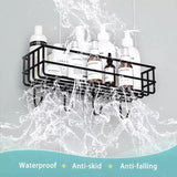 Wall Mounted Bathroom Hanging Shelf, Iron Shampoo Holder, Wall Mounted Floating Rack With Hooks, Bathroom Shower Storage Rack
