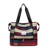 Durable Fitness Handbag, Folding Duffel Bag, Waterproof High Capacity Fashion Plaid Travel Hand Bag, Wet Dry Separation Sports Tote Bag, Women Shoulder Bags, Multifunctional Travel Bag, Convenient Foldable Travel Storage Bag