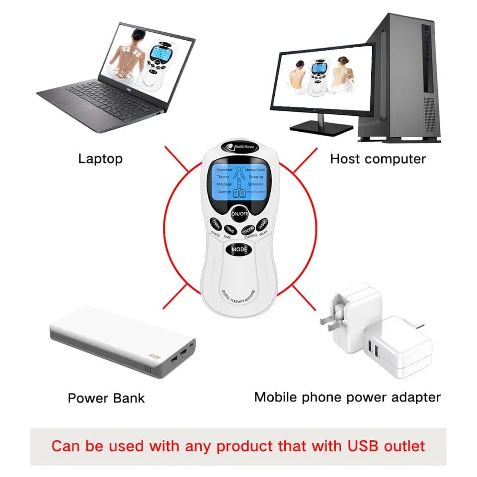 Digital Therapy Handheld Massager, Electric Tens Unit Device, Electric Meridian Body Massager, Ems Acupuncture Face Body Massager, 4 Mode Electric Muscle Stimulator, Dual Output Body Massager, Anti Cellulite Electric Body Massager