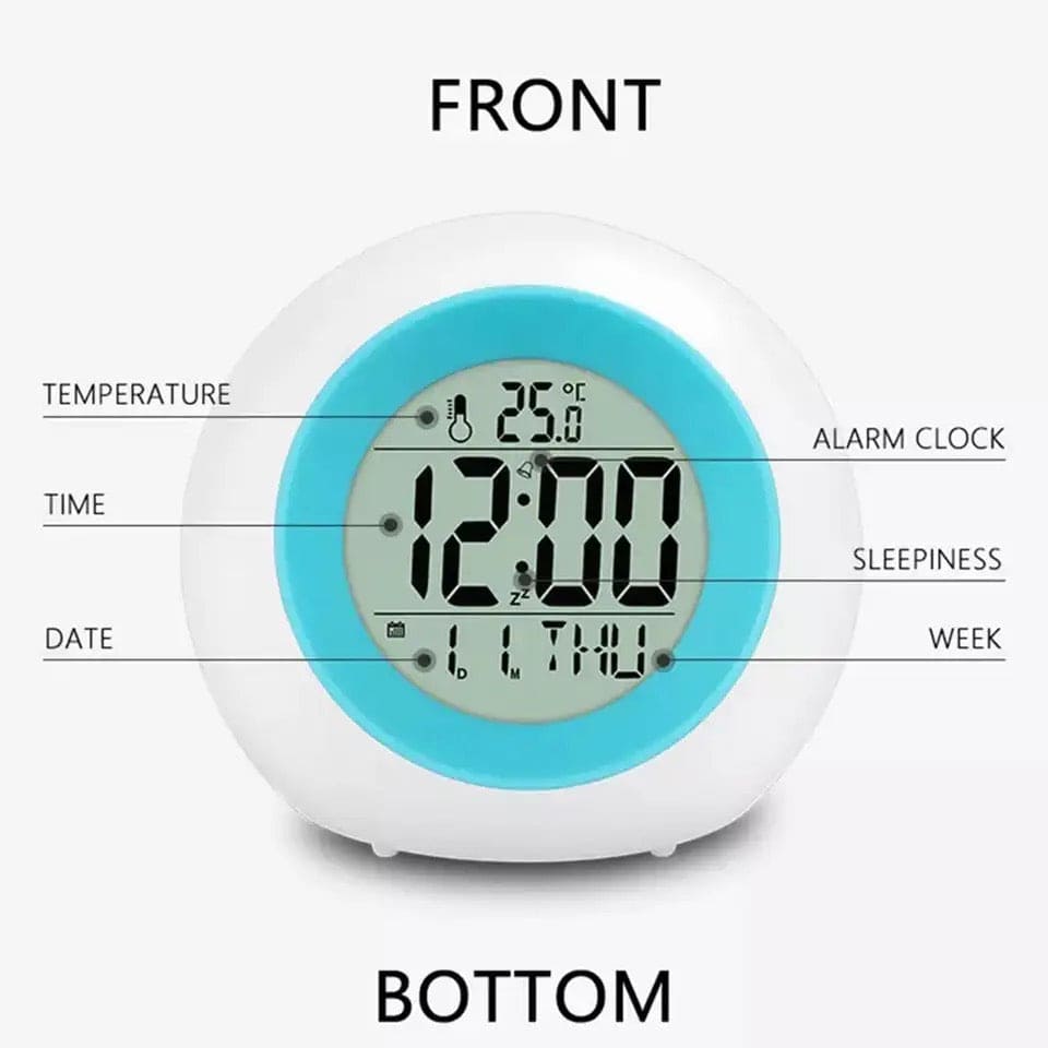 Cute Kids Digital Alarm Clock, 7 Color Alarm Clock, Cute Wake Up Timer Alarm Clock, Touch Control Digital Clock,  Colors Change Night Glowing Digital Alarm Clock, Natural Sounds Table Watch, Round Snooze Led Alarm Clock